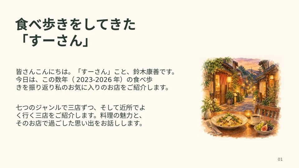 すーさんご推奨レストラン の表紙スライド